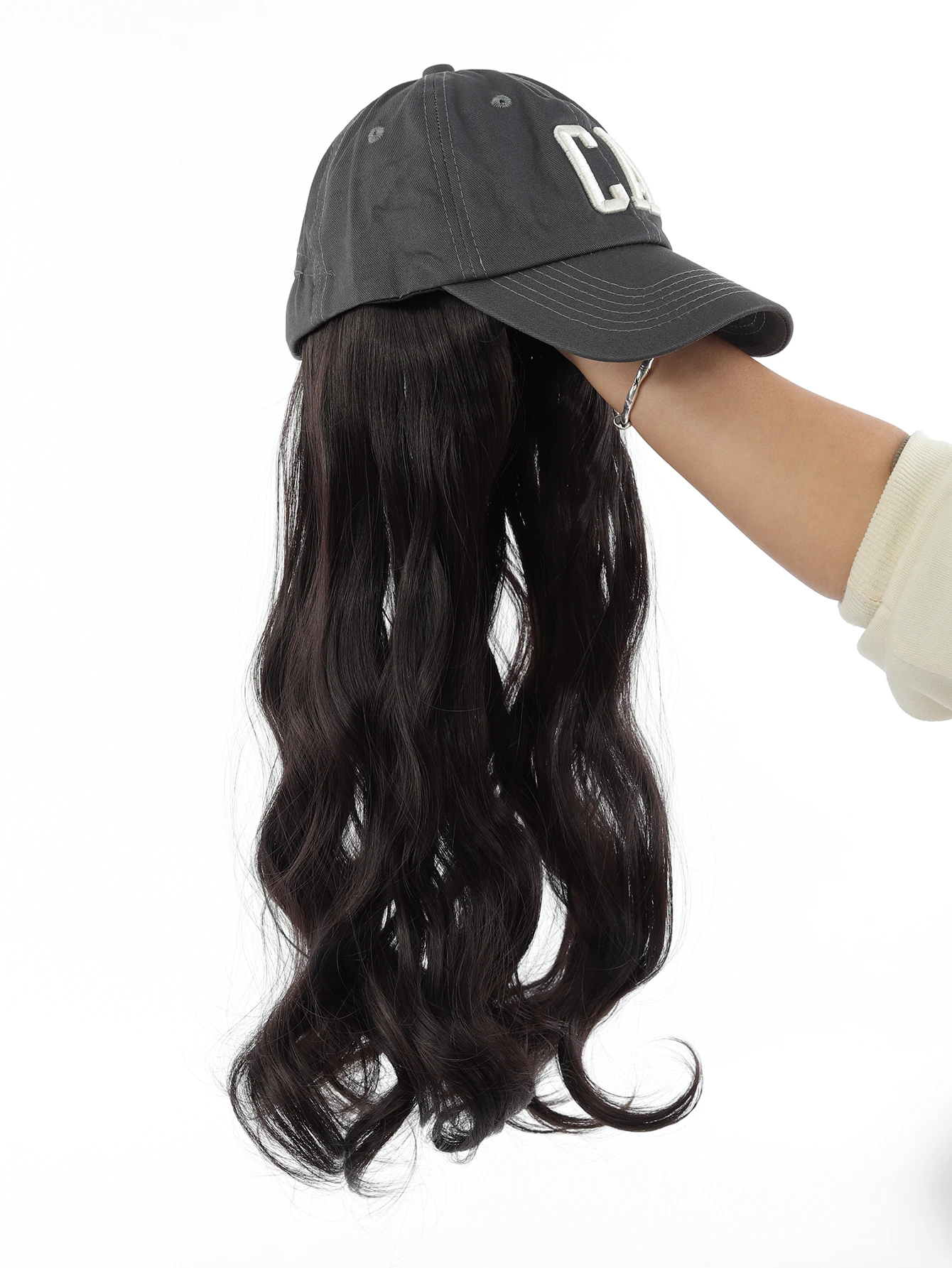 18Inch Synthetic Long Curly Wavy Black Hair Hat Wig with Dark Gray Letters Baseball Cap Hair Extension Stylish & Convenient All-
18Inch Synthetic Long Curly Wavy Black Hair Hat Wig with Dark Gray Letters Baseball Cap Hair Extension Stylish & Convenient All-