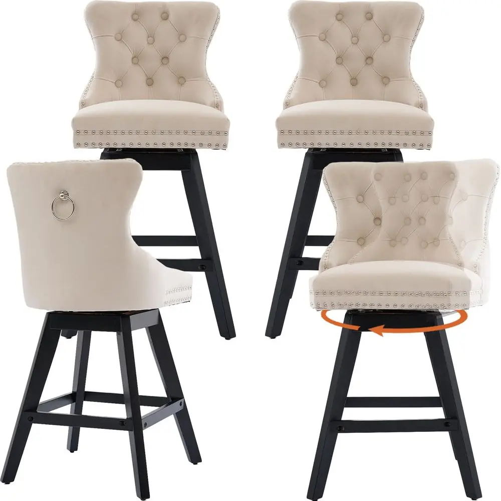 Swivel Bar Stools Set of 4, 25.9 Beige Counter Height Bar Stools with Back for Kitchen Island, Velvet Upholstered Island Chairs
Swivel Bar Stools Set of 4, 25.9 Beige Counter Height Bar Stools with Back for Kitchen Island, Velvet Upholstered Island Chairs