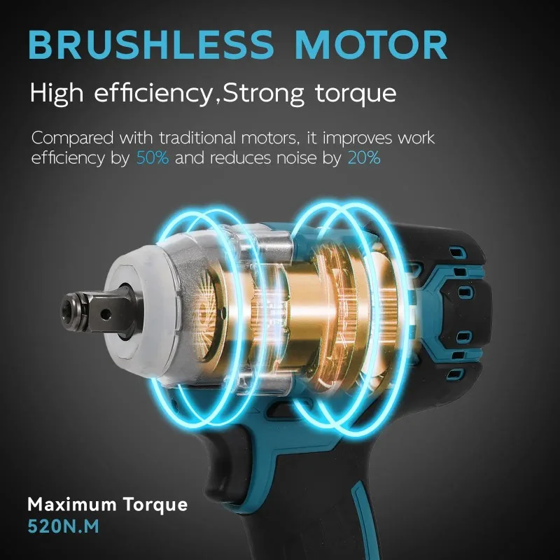【Premium】520N.m Cordless Electric Impact Wrench Brushless Electric Wrench Hand Drill Socket Power Tool For 18V Battery
【Premium】520N.m Cordless Electric Impact Wrench Brushless Electric Wrench Hand Drill Socket Power Tool For 18V Battery