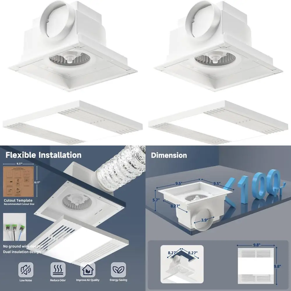 Ultra Quiet 100 CFM LED Light Bathroom Exhaust Fan, 9.8 x 8.27 Ceiling Mount Ventilation for Home or Office
Ultra Quiet 100 CFM LED Light Bathroom Exhaust Fan, 9.8 x 8.27 Ceiling Mount Ventilation for Home or Office