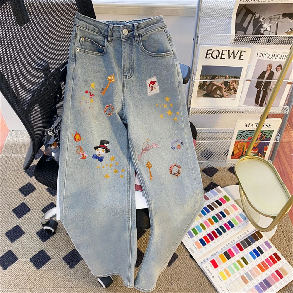 High Waist Wide Leg Cartoon Print Jeans Unisex Korean Style Summer Slimming Straight Leg Trousers Casual Loose Fit Jeans
High Waist Wide Leg Cartoon Print Jeans Unisex Korean Style Summer Slimming Straight Leg Trousers Casual Loose Fit Jeans