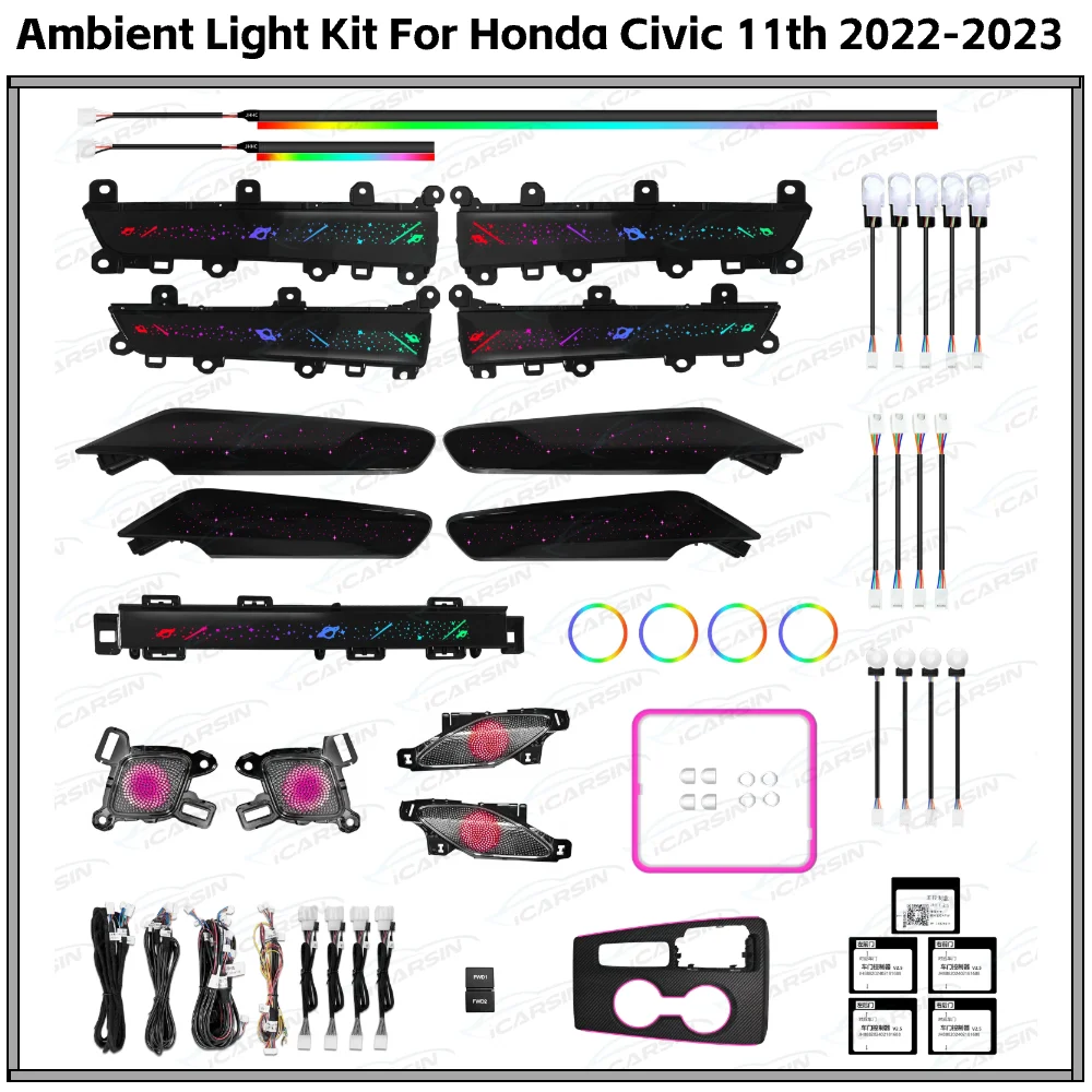 Обновление 256 цветов Symphony Led интерьер автомобиля окружающее освещение для Honda Civic 11 2022-2023 атмосферные полосы аксессуары
Обновление 256 цветов Symphony Led интерьер автомобиля окружающее освещение для Honda Civic 11 2022-2023 атмосферные полосы аксессуары