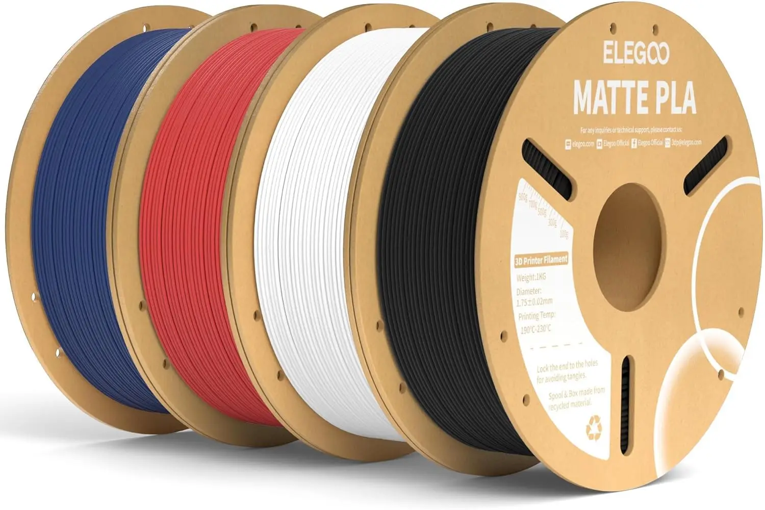 Matte PLA Filament 4KG Bundle, 1.75mm for FDM 3D Printers, Dimensional Accuracy +/-0.02mm, Black White Navy Blue Ruby Red
Matte PLA Filament 4KG Bundle, 1.75mm for FDM 3D Printers, Dimensional Accuracy +/-0.02mm, Black White Navy Blue Ruby Red