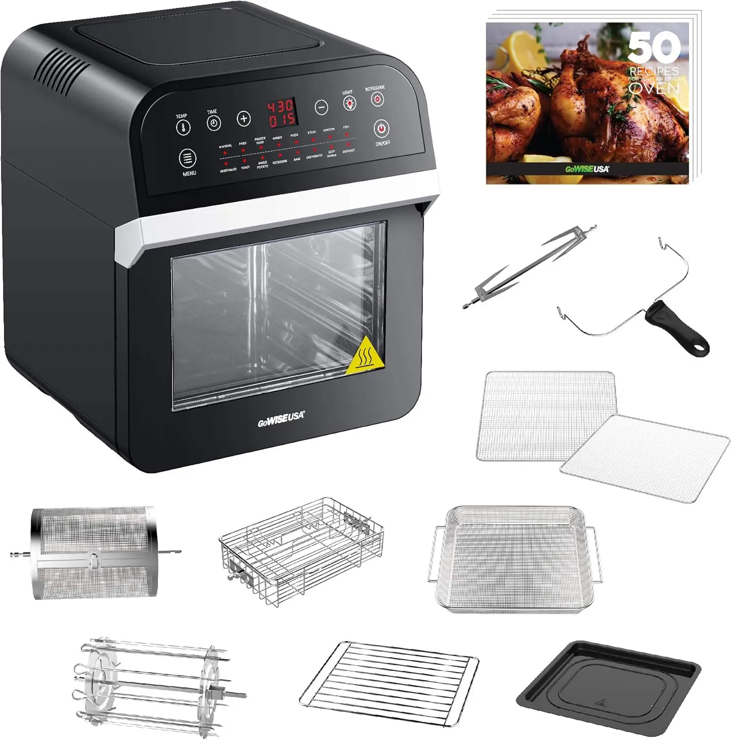 USA GW44800 O Deluxe 12 7 Quarts 15 in 1 Electric Air Fryer Oven with Rotisserie and Dehydrator 50 Recipes QT Black Silver
USA GW44800 O Deluxe 12 7 Quarts 15 in 1 Electric Air Fryer Oven with Rotisserie and Dehydrator 50 Recipes QT Black Silver