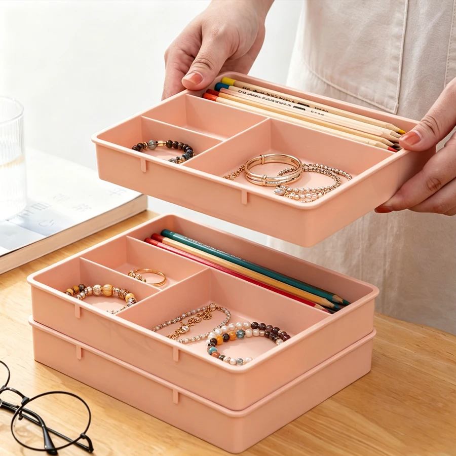 Composable jewelry storage - Necklace, bracelet and earring storage drawer for categorizing small items. Stackable 4-section des
Composable jewelry storage - Necklace, bracelet and earring storage drawer for categorizing small items. Stackable 4-section des