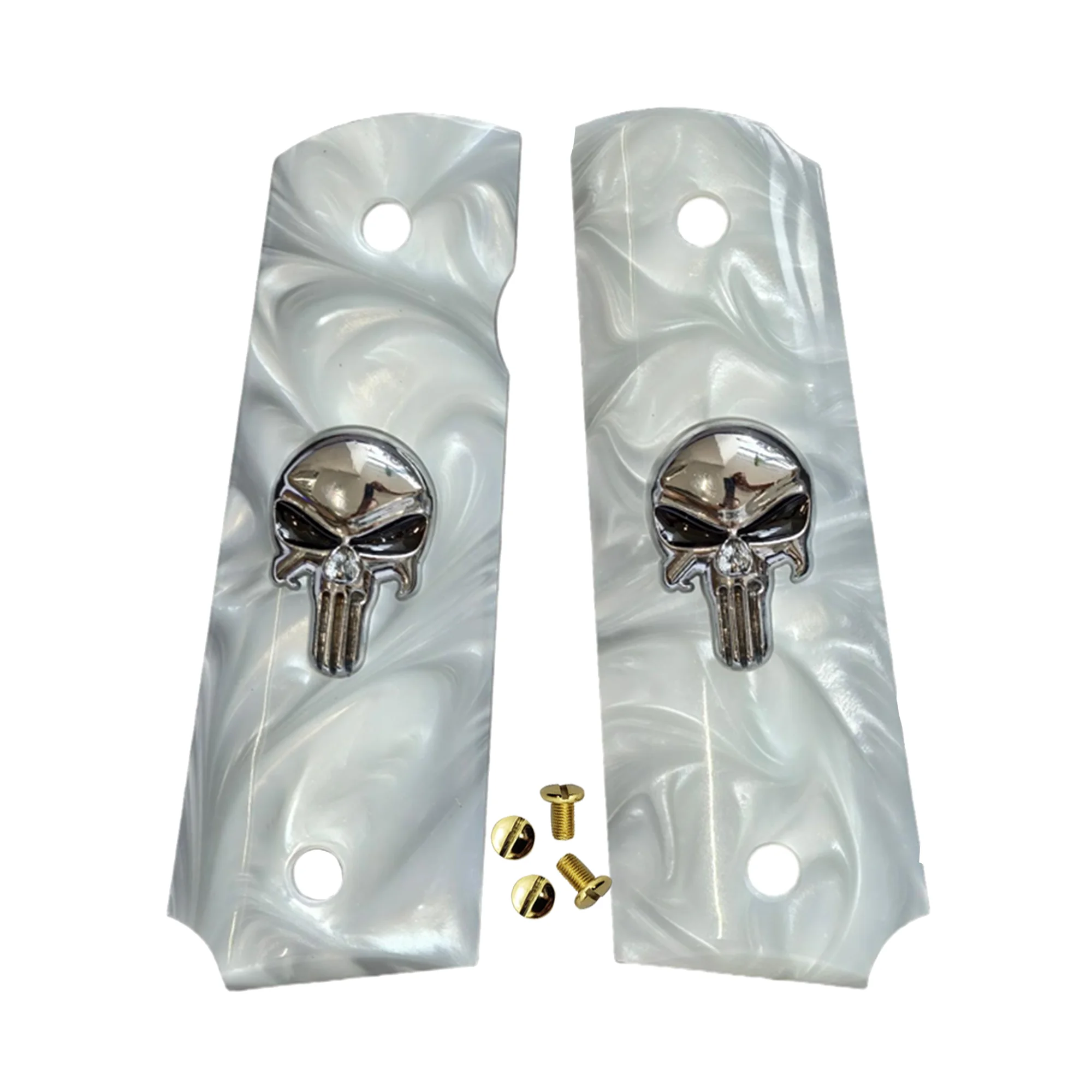1911 Grips Full Size,White pearl Silver Skull black eyes,Fits Colt,Kimber,Springfield,Remington,Rock Island,Government Commander
1911 Grips Full Size,White pearl Silver Skull black eyes,Fits Colt,Kimber,Springfield,Remington,Rock Island,Government Commander