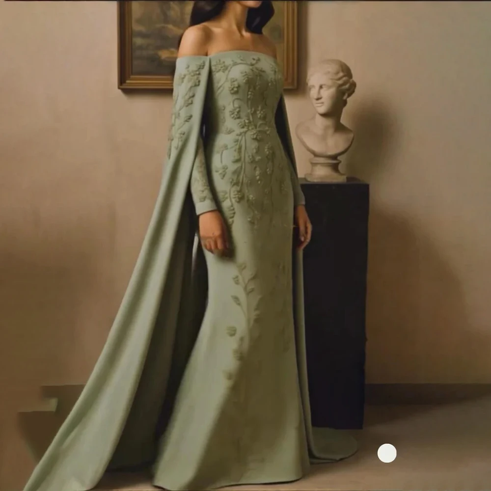 Fashion Appliques Jersey Mermaid Floor Length Prom Gowns Customzied Long Sleeve Off The Shoulder Party Dresses Evening Dress
Fashion Appliques Jersey Mermaid Floor Length Prom Gowns Customzied Long Sleeve Off The Shoulder Party Dresses Evening Dress