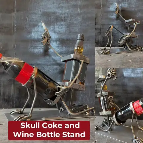 Skull Wine Cola Bottle Stand Funny Metal Skull Skeleton Wine Rack Whiskey Beers Beverages Bottle Holder Halloween Bar Decor