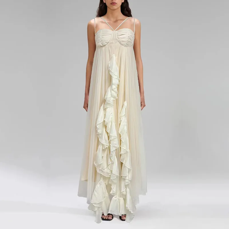 Vacation Style Beach Mesh Strap Dress 2025 New Patchwork Ruffle Design Solid Color Long Dress Women
Vacation Style Beach Mesh Strap Dress 2025 New Patchwork Ruffle Design Solid Color Long Dress Women
