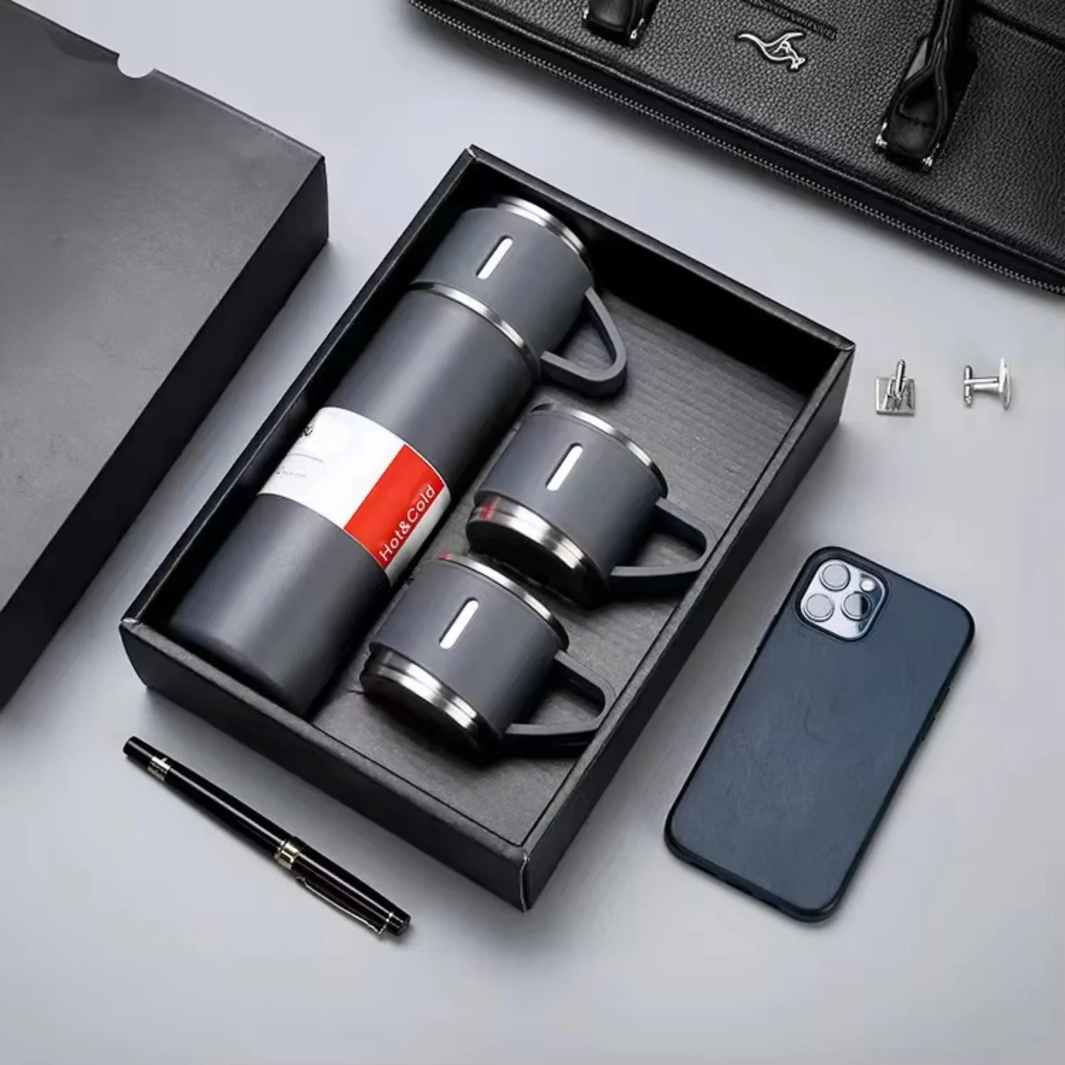 Portable Business Cup Stainless Steel Thermal Thermos Set One Cup Two Lid Gift Box Vacuum Insulation Flasks Thermos Mug For Kids
Portable Business Cup Stainless Steel Thermal Thermos Set One Cup Two Lid Gift Box Vacuum Insulation Flasks Thermos Mug For Kids