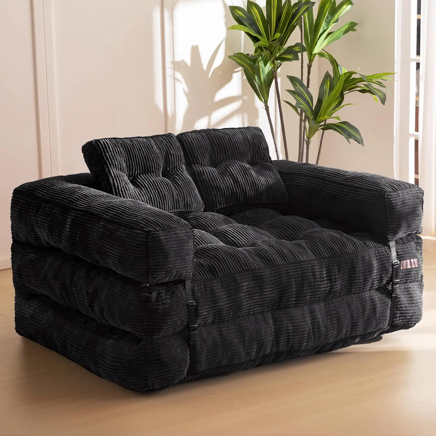Folding L-Shaped Convertible Sofa Bed with Armrest, Pillow, Black, Double
Folding L-Shaped Convertible Sofa Bed with Armrest, Pillow, Black, Double