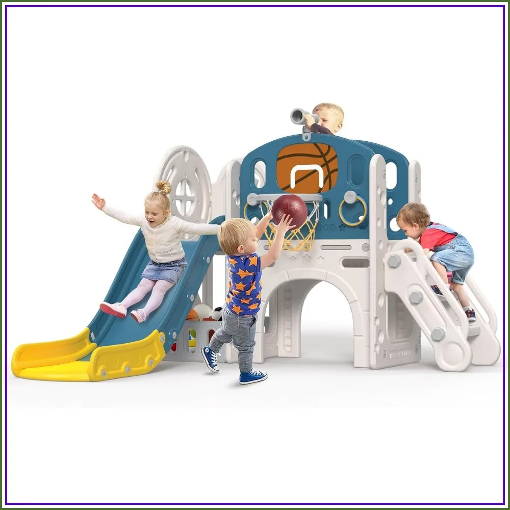 9 in 1 Toddler Slide with Ring Toss, Basketball Hoop, Telescope, Indoor Outdoor Playset
9 in 1 Toddler Slide with Ring Toss, Basketball Hoop, Telescope, Indoor Outdoor Playset