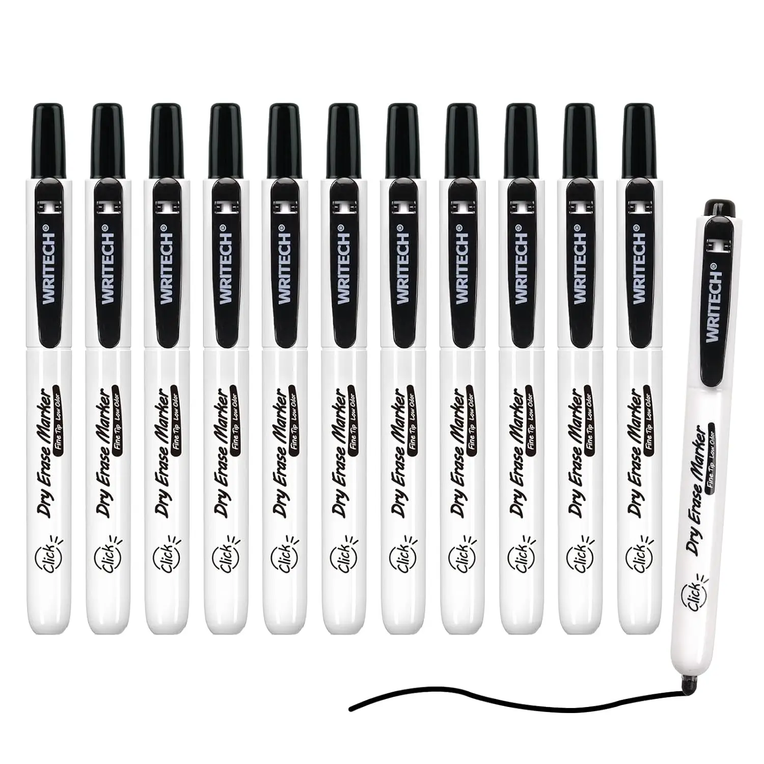 Retractable Dry Erase Markers Fine Point Black Low Odor Refillable Whiteboard Marker Pen Set 12ct No Bleed Smear
Retractable Dry Erase Markers Fine Point Black Low Odor Refillable Whiteboard Marker Pen Set 12ct No Bleed Smear