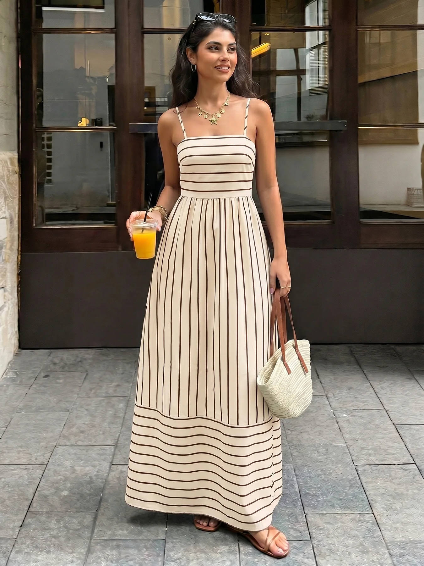 STYLISH LADY Striped Spaghetti Strap Maxi Dress 2026 Summer Women Backless Smocked Waist A Line Elegant Beach Vacation Dress
STYLISH LADY Striped Spaghetti Strap Maxi Dress 2026 Summer Women Backless Smocked Waist A Line Elegant Beach Vacation Dress