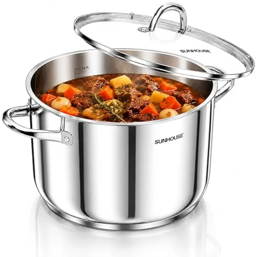 Sunhouse Stock Pot with Lid - 16 QT Large Pot for Cooking Pasta, Soup, Spaghetti - Impact Bonding Base Big Stainless Steel Pots
Sunhouse Stock Pot with Lid - 16 QT Large Pot for Cooking Pasta, Soup, Spaghetti - Impact Bonding Base Big Stainless Steel Pots