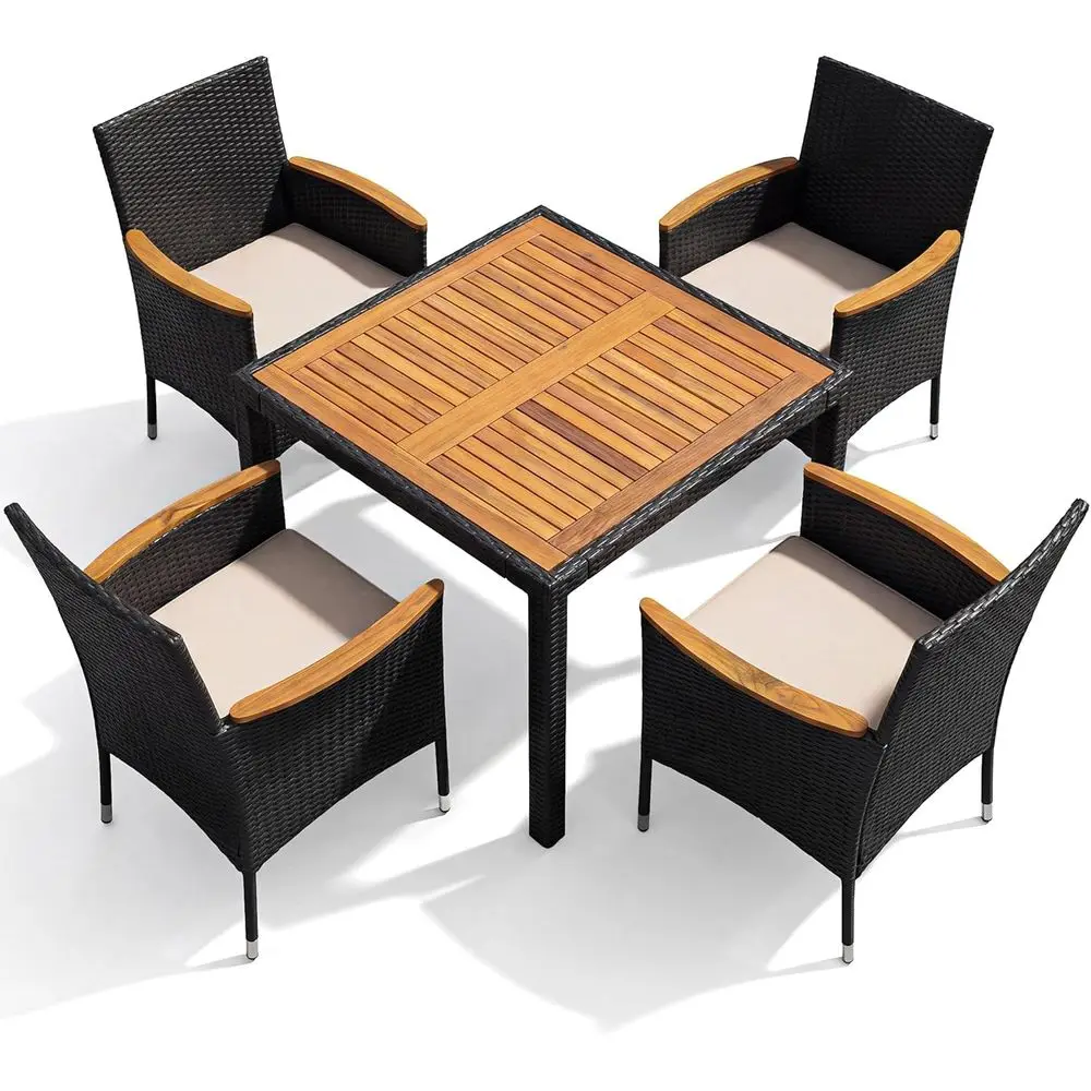 5-Piece Acacia Wood Patio Dining Set with Rattan Chairs for Outdoor, Garden, Deck - Black
5-Piece Acacia Wood Patio Dining Set with Rattan Chairs for Outdoor, Garden, Deck - Black