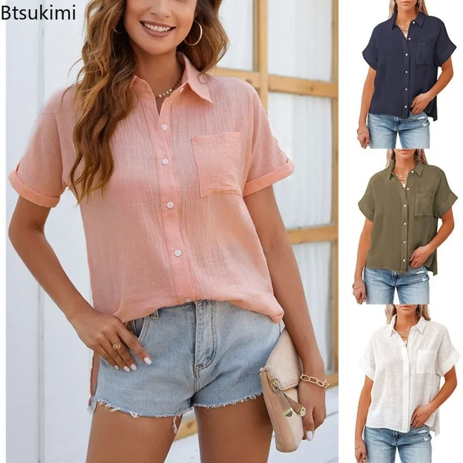 2025 Women's Casual Short Sleeve Cotton Linen Blouse Top Shirts Spring Summer Cotton Shirt Female Pocket Design Button Shirts
2025 Women's Casual Short Sleeve Cotton Linen Blouse Top Shirts Spring Summer Cotton Shirt Female Pocket Design Button Shirts