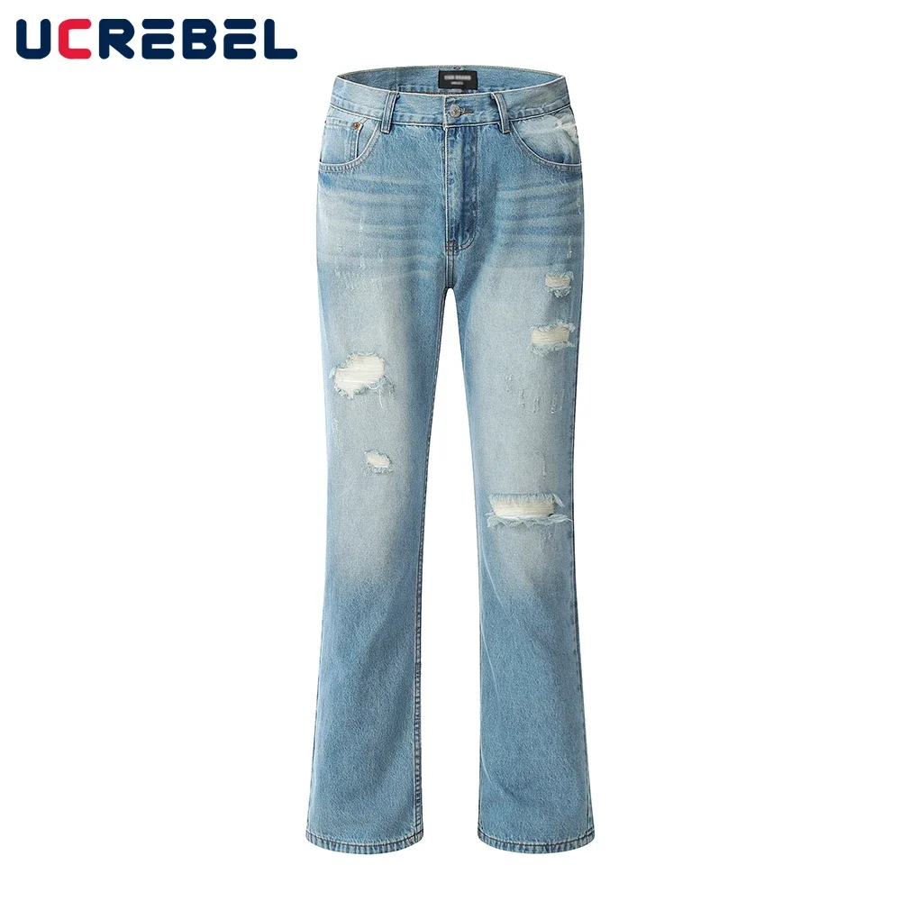 Washed Blue Ripped Hole Flared Pants Mens Streetwear Distressed Denim Pants Men Trousers
Washed Blue Ripped Hole Flared Pants Mens Streetwear Distressed Denim Pants Men Trousers