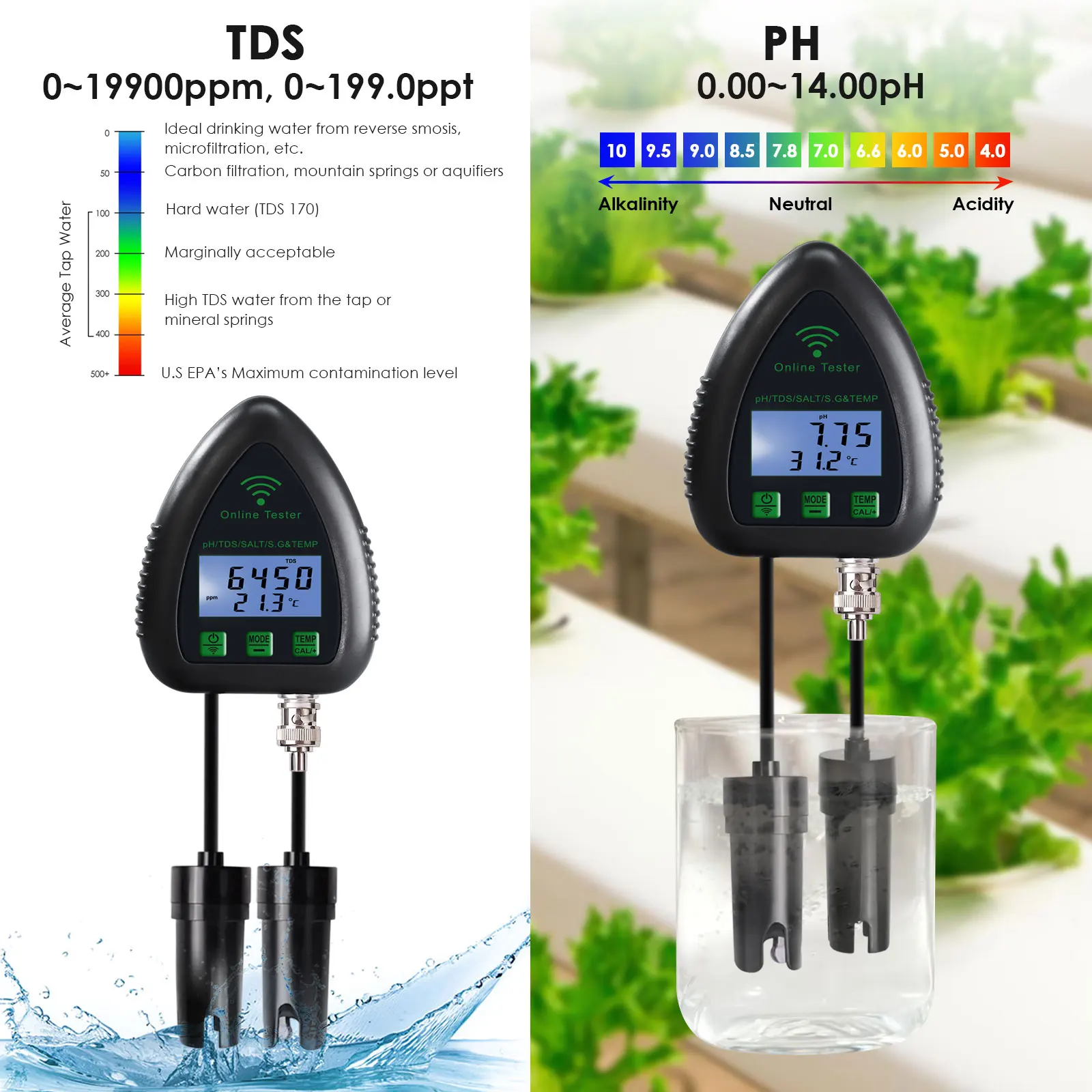 5-in-1 WIFI Smart PH Meter TDS Salt S.G Temperature Water Ph Meter For Ph Pool Hydroponics Aquaculture Quality Tester
5-in-1 WIFI Smart PH Meter TDS Salt S.G Temperature Water Ph Meter For Ph Pool Hydroponics Aquaculture Quality Tester