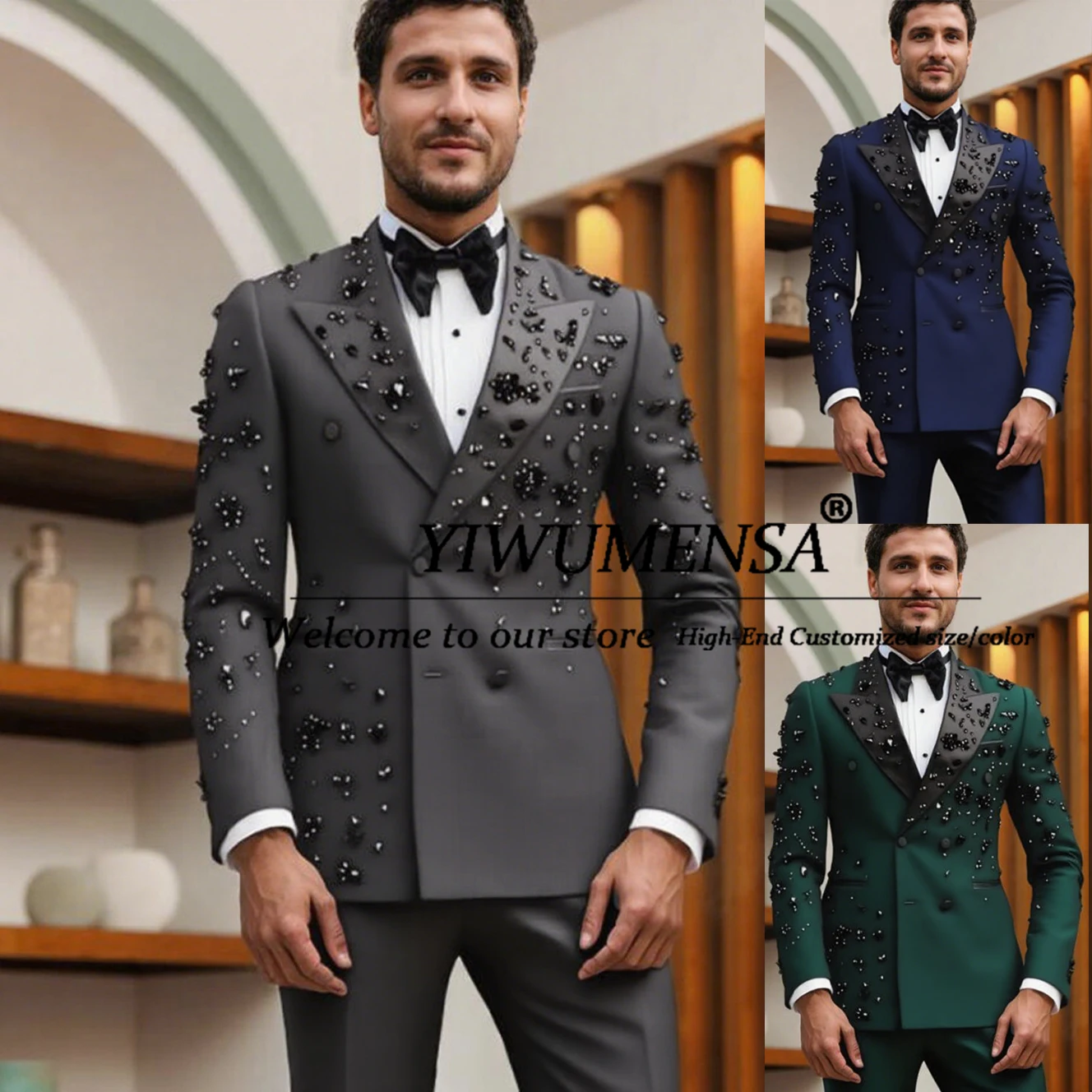 Jewelry Stones Suit Men For Wedding Double Breasted Prom Tuxedos Customized 2 Pieces Man Banquet Dresses Plus SIze Male Suits
Jewelry Stones Suit Men For Wedding Double Breasted Prom Tuxedos Customized 2 Pieces Man Banquet Dresses Plus SIze Male Suits