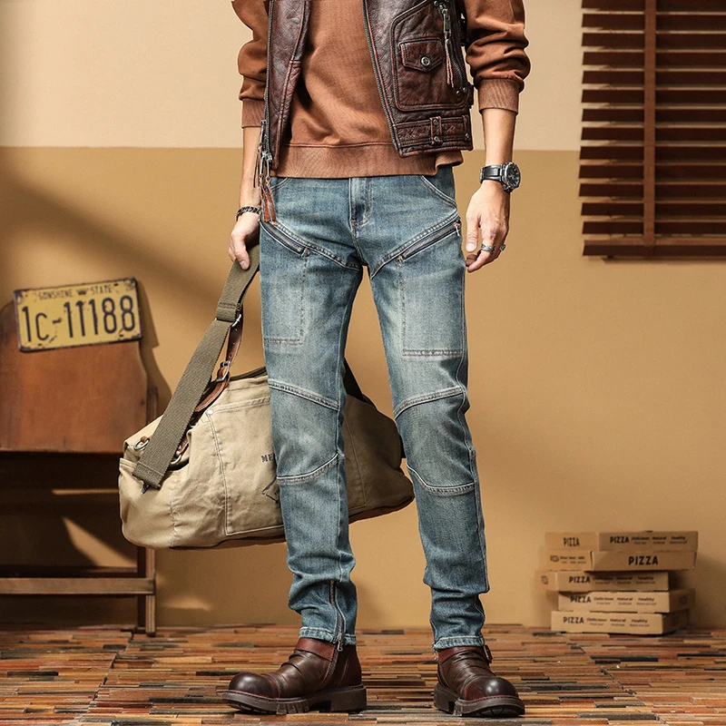 Retro Waed Zipper Splicing Motorcycle Jeans Men's Slim Straight Elastic Long Trousers Trendy Brand Autumn Casual Cotton Str...
Retro Waed Zipper Splicing Motorcycle Jeans Men's Slim Straight Elastic Long Trousers Trendy Brand Autumn Casual Cotton Str...