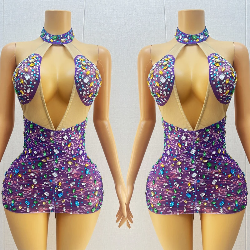 Colorful Rhinestones Party Dress Drag Queen Costume Sexy Halter Cutout Pole Dance Dress Women Gogo Dance Evening Wear XS9102
Colorful Rhinestones Party Dress Drag Queen Costume Sexy Halter Cutout Pole Dance Dress Women Gogo Dance Evening Wear XS9102
