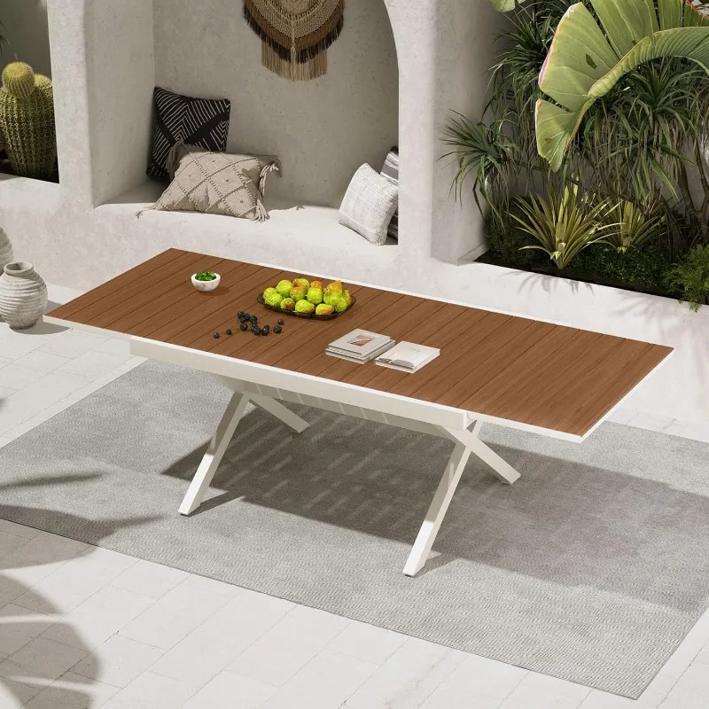 Expandable Patio Dining Table, Extra Large 94.5" L x 37" W Outdoor Dining Table for 6-10 Person Wood Grain Rectangul 
Expandable Patio Dining Table, Extra Large 94.5" L x 37" W Outdoor Dining Table for 6-10 Person Wood Grain Rectangul
