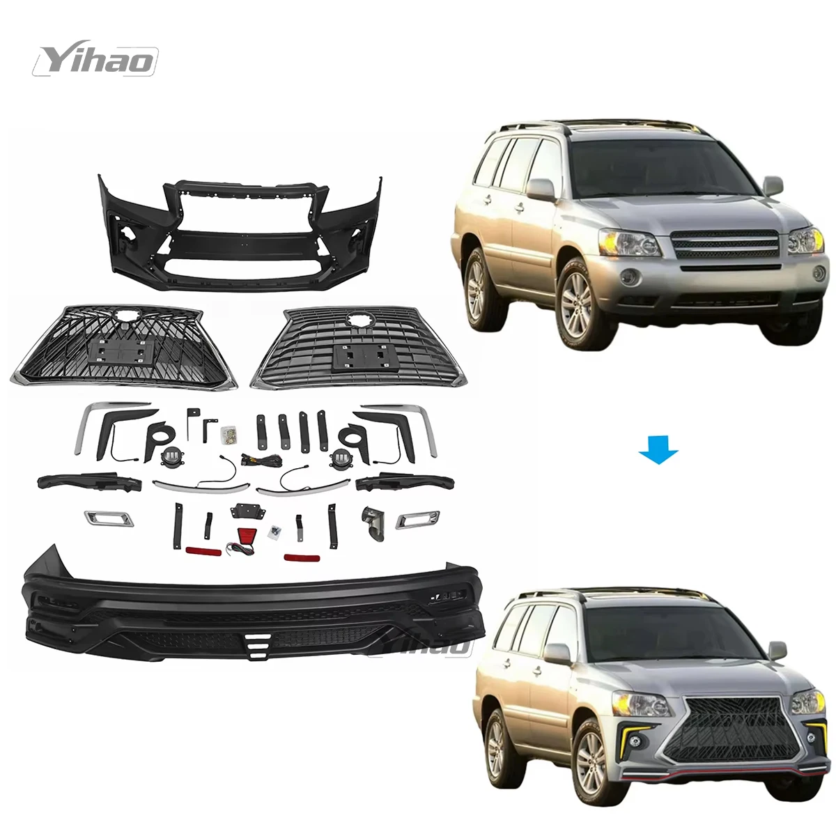 For Toyota Highlander Kluger XU20 Body Kit Front Bumper Grille Rear Bumper 01-07 Upgrade
For Toyota Highlander Kluger XU20 Body Kit Front Bumper Grille Rear Bumper 01-07 Upgrade