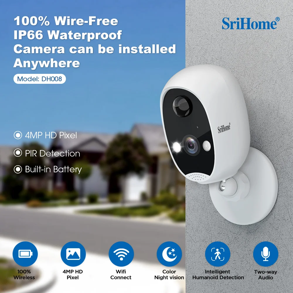 SriHome 4-мегапиксельная Wi-Fi камера безопасности PIR с аккумулятором для обнаружения человека 130 ° Широкоугольное видеонаблюдение Smart Life
SriHome 4-мегапиксельная Wi-Fi камера безопасности PIR с аккумулятором для обнаружения человека 130 ° Широкоугольное видеонаблюдение Smart Life