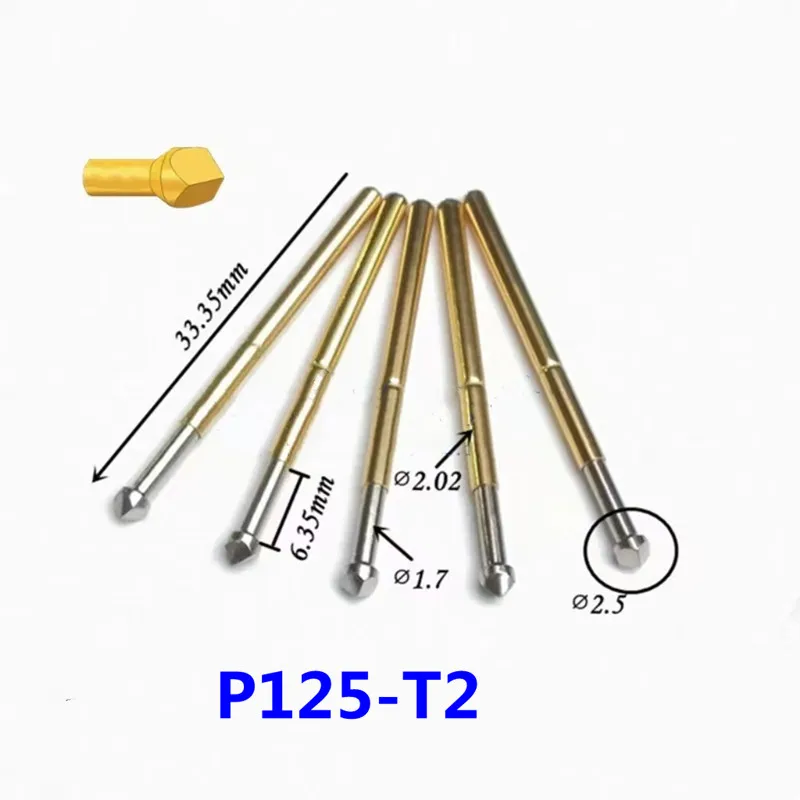 100PC/pack P125-T2 Diamond Head Spring Test Probe Diameter 2.02mm Needle Length 33.35mm For Circuit Board Testing