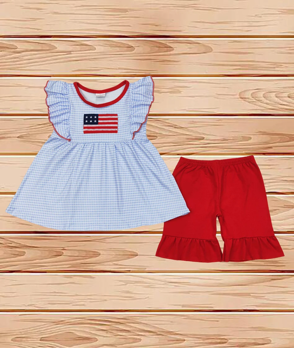 4.14 Wholesale Western Boutique children clothing Embroidery Baby Girls Blue Checkered Flag Tunic Top Ruffle Shorts Clothes Sets
4.14 Wholesale Western Boutique children clothing Embroidery Baby Girls Blue Checkered Flag Tunic Top Ruffle Shorts Clothes Sets