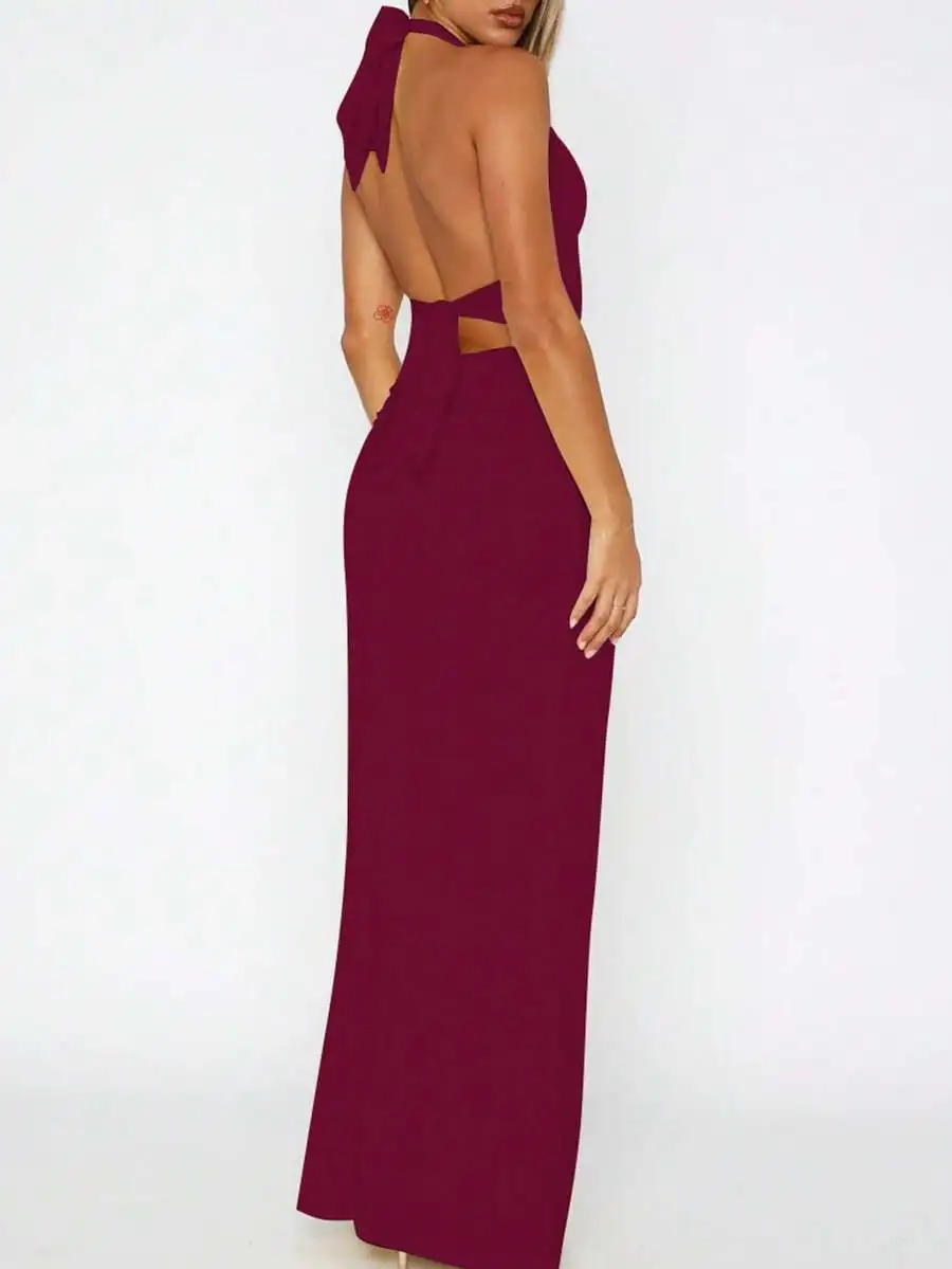 Women Solid Color Tie-Up Backless Spaghetti Strap Ruched Floor-Length Evening Dress
Women Solid Color Tie-Up Backless Spaghetti Strap Ruched Floor-Length Evening Dress