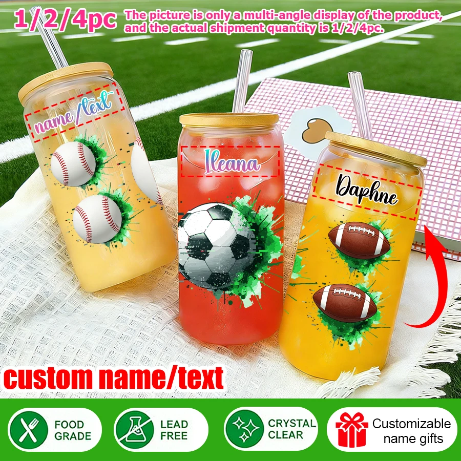 1/2/4Pcs Custom Baseball/Football/Rugby Printed Water Cup, 16oz Glass Cup with Bamboo Lid and Glass Straw
1/2/4Pcs Custom Baseball/Football/Rugby Printed Water Cup, 16oz Glass Cup with Bamboo Lid and Glass Straw