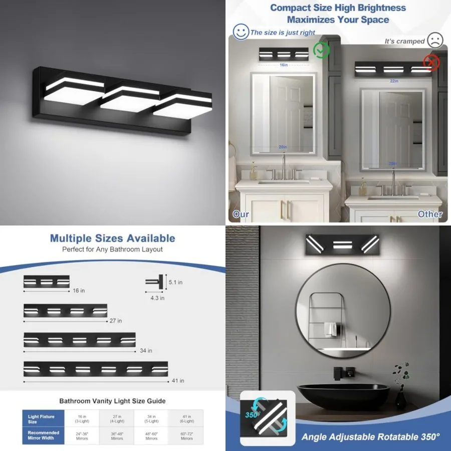 Modern LED Small Bathroom Lights Fixtures 3-Light, Metal Acrylic Wall Lighting, Vanity Lights for Bathroom Over Mirror 6000K 16
Modern LED Small Bathroom Lights Fixtures 3-Light, Metal Acrylic Wall Lighting, Vanity Lights for Bathroom Over Mirror 6000K 16