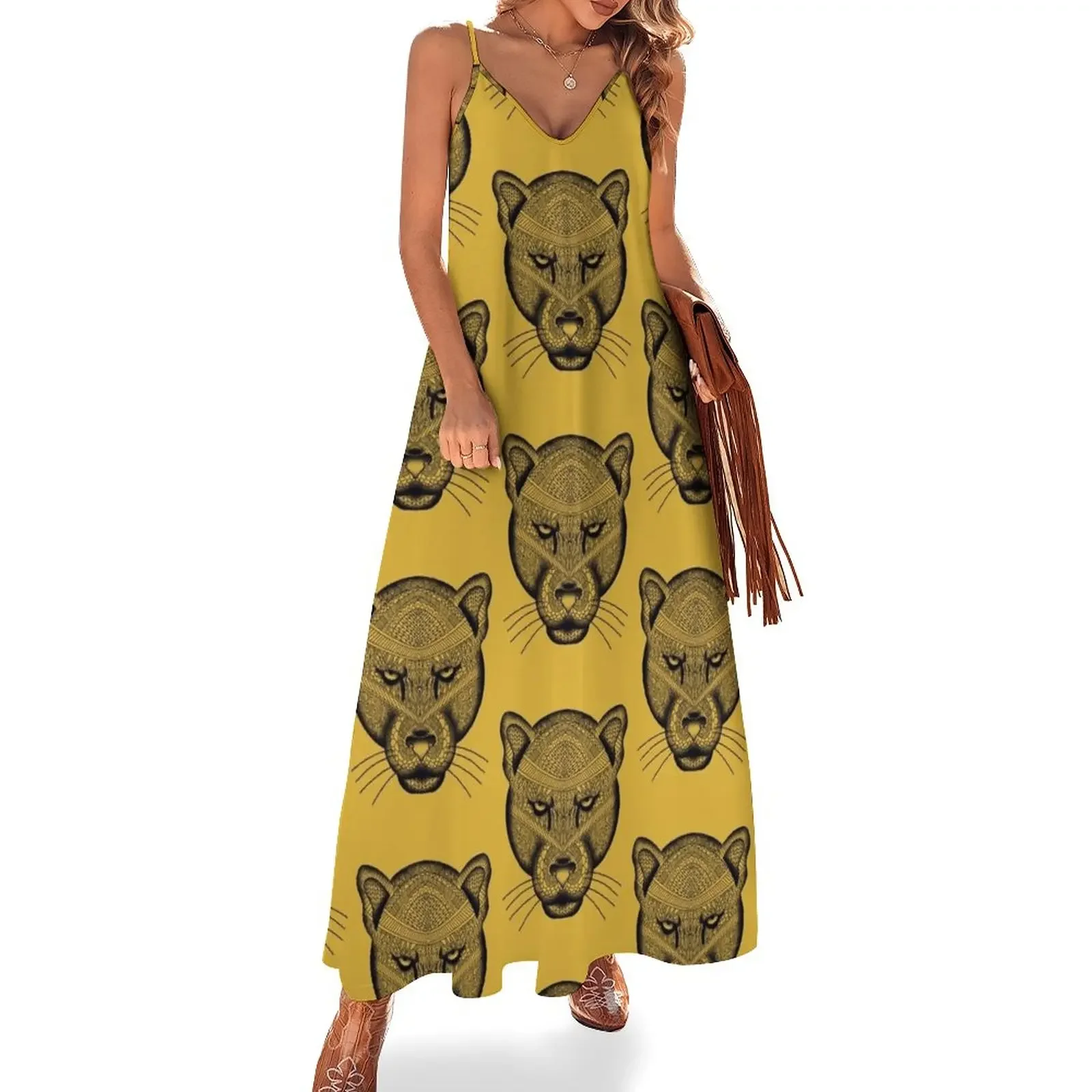 Panther Design Black With Gold Background Sleeveless Dress elegant women's dresses for wedding dress women summer Dress
Panther Design Black With Gold Background Sleeveless Dress elegant women's dresses for wedding dress women summer Dress
