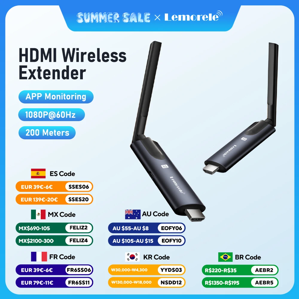 Lemorele 200m Wireless HDMI Transmitter and Receiver Lowlatency Video Transceiver Plug&play Hdmi Extender for PC TV Projector
Lemorele 200m Wireless HDMI Transmitter and Receiver Lowlatency Video Transceiver Plug&play Hdmi Extender for PC TV Projector