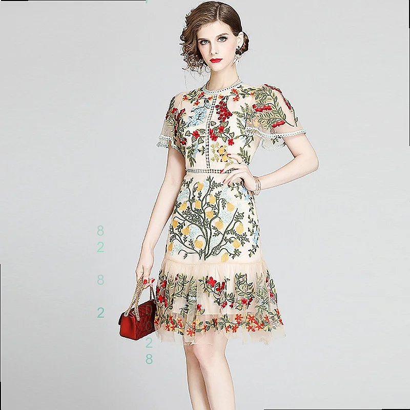 Women's Lace Short Sleeve Mesh Embroidered Waistband Ruffle Hem Bodycon Dress Dresses Spring Summer
Women's Lace Short Sleeve Mesh Embroidered Waistband Ruffle Hem Bodycon Dress Dresses Spring Summer