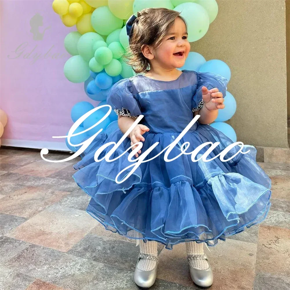 Beading Luxury Short Puff Sleeve Pleat Princess Wedding Party Flower Girl Dress Tea Length Full Ball First Communion Gown New
Beading Luxury Short Puff Sleeve Pleat Princess Wedding Party Flower Girl Dress Tea Length Full Ball First Communion Gown New