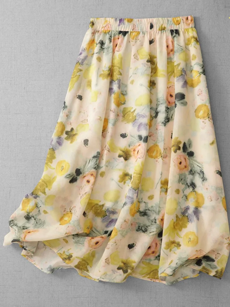 Summer Floral Print Cotton Linen Skirt Women's Gentle Drapey Midi A-Line Skirt High Waist Elastic Comfortable Casual Skirt
Summer Floral Print Cotton Linen Skirt Women's Gentle Drapey Midi A-Line Skirt High Waist Elastic Comfortable Casual Skirt