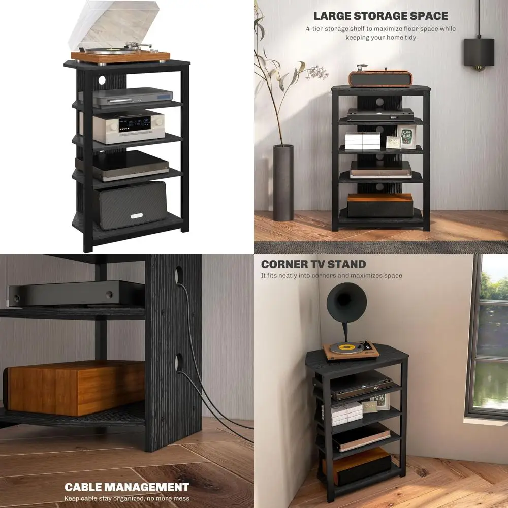 4-Tier Audio Rack Media Stand for DVD Players, Game Consoles, TV Boxes with Cable Management and Corner Shelf Design
4-Tier Audio Rack Media Stand for DVD Players, Game Consoles, TV Boxes with Cable Management and Corner Shelf Design
