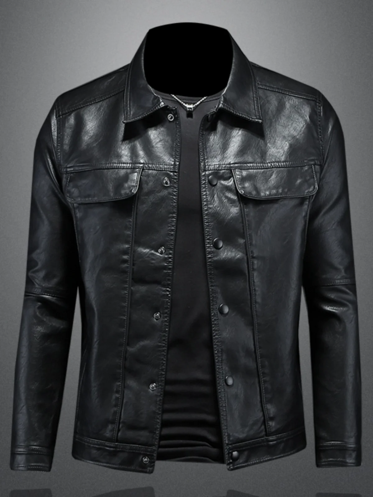 Slim Fit Soft Leather Jaet Men's Faionable Korean Sle Spring Autumn New Flip Collar Single Button Casual Multket PU ...
Slim Fit Soft Leather Jaet Men's Faionable Korean Sle Spring Autumn New Flip Collar Single Button Casual Multket PU ...