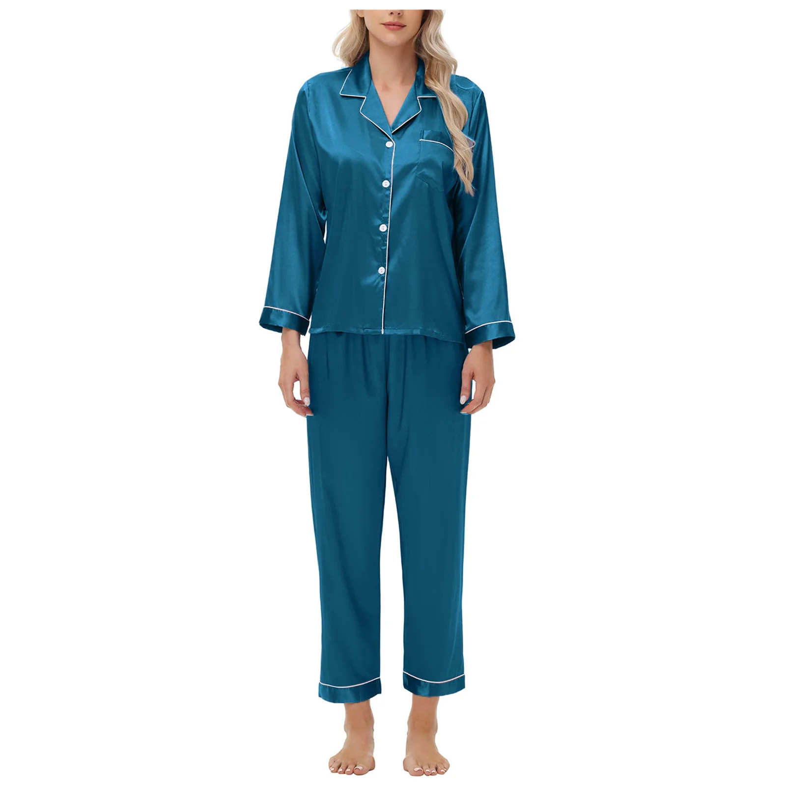 2025 Spring Nightgown Homewear Womens Silk Satin Pajamas Loungewear Two-piece Sleepwear Button-Down Full Sleeve Long Pajama Set
2025 Spring Nightgown Homewear Womens Silk Satin Pajamas Loungewear Two-piece Sleepwear Button-Down Full Sleeve Long Pajama Set