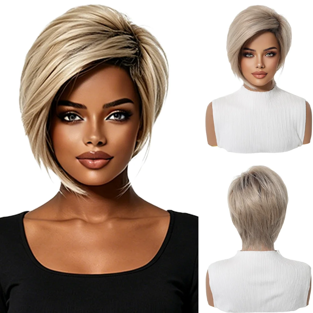 Glueless Ombre Ash Blonde Short Bob Wig For Black Women Dark Roots Layered Pixie Cut Wig Heat Resistant Synthetic Daily Party
Glueless Ombre Ash Blonde Short Bob Wig For Black Women Dark Roots Layered Pixie Cut Wig Heat Resistant Synthetic Daily Party