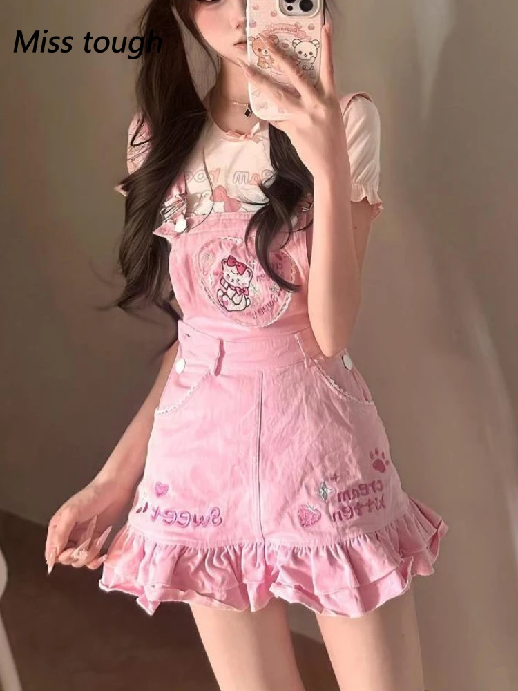Sweet Girl Pink Overall Skirt Set Kawaii Strawberry Embroidery Ruffle Hem Cute Cartoon Print Jumper Outfit Summer Y2k Outfits
Sweet Girl Pink Overall Skirt Set Kawaii Strawberry Embroidery Ruffle Hem Cute Cartoon Print Jumper Outfit Summer Y2k Outfits