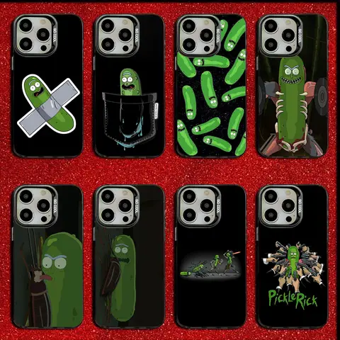 Pickle Green R-Rick Phone Case For iPhone 16,15,14,13,12,11,Mini,Pro,MAX Gray Matte Silicone Black Soft Cover