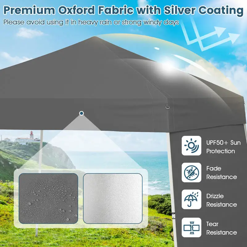 14 x 9.2 Feet Pop up Canopy Tent with 2 Convertible Sidewalls to Awning and Stakes-Gray
14 x 9.2 Feet Pop up Canopy Tent with 2 Convertible Sidewalls to Awning and Stakes-Gray