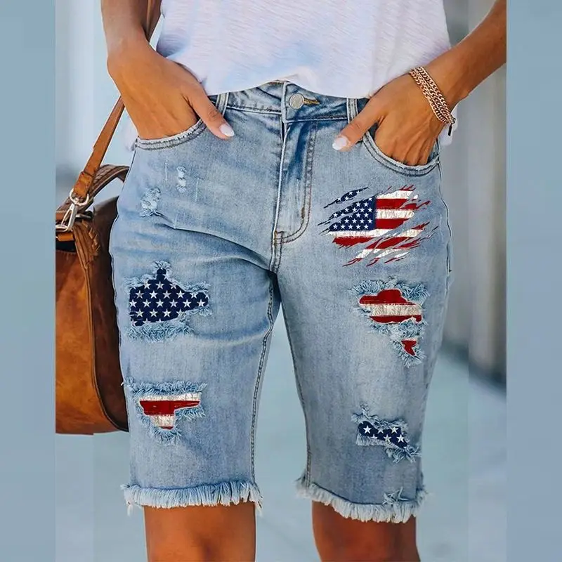 Fashionable Summer Straight Leg Jeans mid Waist Printed Hole Five-Point Women's Denim Pants Urban Style Cotton Stretch Trousers
Fashionable Summer Straight Leg Jeans mid Waist Printed Hole Five-Point Women's Denim Pants Urban Style Cotton Stretch Trousers