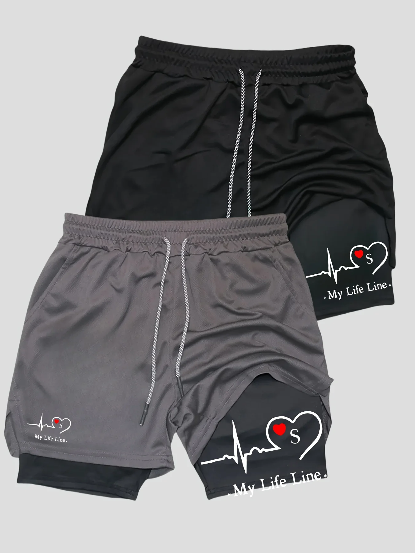 2pcs 2-in-1 Double Layer Fashion Colorful Heart Line Print Men's Casual Sports Shorts
2pcs 2-in-1 Double Layer Fashion Colorful Heart Line Print Men's Casual Sports Shorts