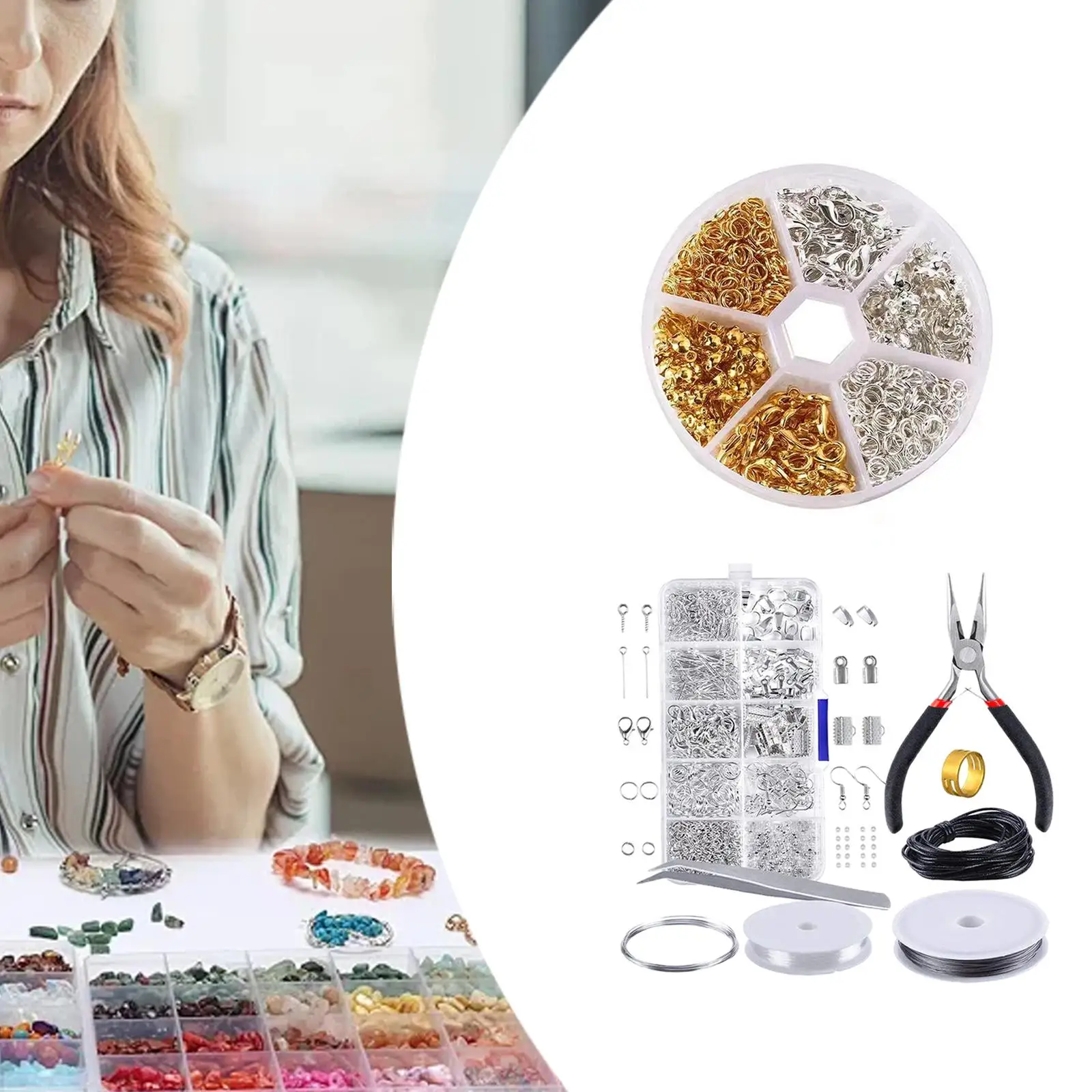 Portable Jewelry Making Buckle Set Jump Ring Lobster Clasps DIY Jewelry Materials with Tools for Crafting Necklaces
Portable Jewelry Making Buckle Set Jump Ring Lobster Clasps DIY Jewelry Materials with Tools for Crafting Necklaces