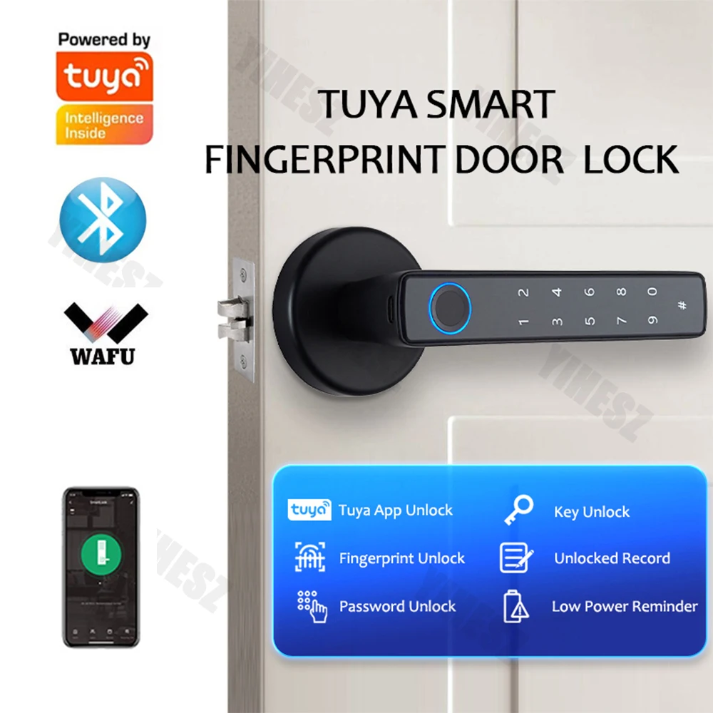WAFU F8 Tuya Bluetooth Biometric Smart Door Lock Electronic Digital Lock Password Fingerprint Keyless Security Lock for Home